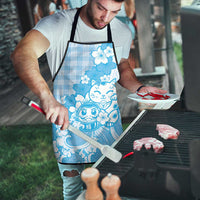 Blue Palaka Hawaiian And Japanese Apron Maneki Neko And Sakura Bloom