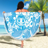 Blue Palaka Hawaiian And Japanese Beach Blanket Maneki Neko And Sakura Bloom