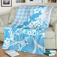 Blue Palaka Hawaiian And Japanese Blanket Maneki Neko And Sakura Bloom