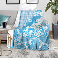 Blue Palaka Hawaiian And Japanese Blanket Maneki Neko And Sakura Bloom