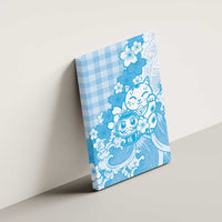 Blue Palaka Hawaiian And Japanese Canvas Wall Art Maneki Neko And Sakura Bloom