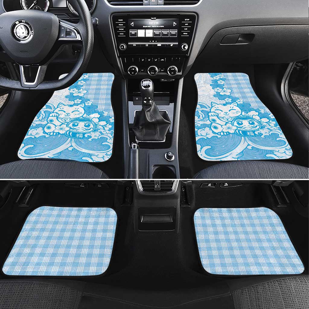 Blue Palaka Hawaiian And Japanese Car Mats Maneki Neko And Sakura Bloom