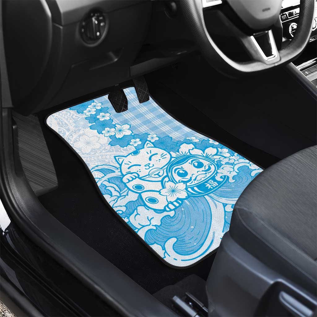 Blue Palaka Hawaiian And Japanese Car Mats Maneki Neko And Sakura Bloom