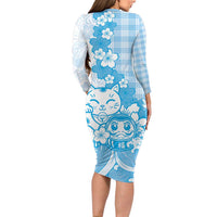 Blue Palaka Hawaiian And Japanese Family Matching Long Sleeve Bodycon Dress and Hawaiian Shirt Maneki Neko And Sakura Bloom DT05 - Polynesian Pride