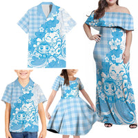 Blue Palaka Hawaiian And Japanese Family Matching Off Shoulder Maxi Dress and Hawaiian Shirt Maneki Neko And Sakura Bloom DT05 - Polynesian Pride