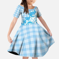 Blue Palaka Hawaiian And Japanese Family Matching Summer Maxi Dress and Hawaiian Shirt Maneki Neko And Sakura Bloom DT05 Daughter's Dress Blue - Polynesian Pride