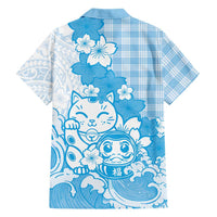 Blue Palaka Hawaiian And Japanese Family Matching Tank Maxi Dress and Hawaiian Shirt Maneki Neko And Sakura Bloom DT05 - Polynesian Pride