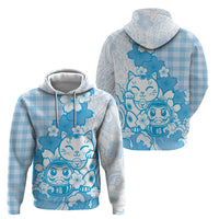 Blue Palaka Hawaiian And Japanese Hoodie Maneki Neko And Sakura Bloom