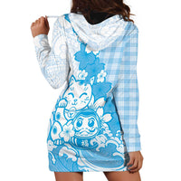 Blue Palaka Hawaiian And Japanese Hoodie Dress Maneki Neko And Sakura Bloom