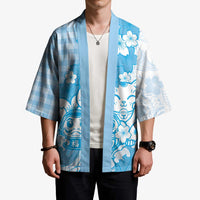 Blue Palaka Hawaiian And Japanese Kimono Maneki Neko And Sakura Bloom