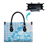 Blue Palaka Hawaiian And Japanese Leather Bag Maneki Neko And Sakura Bloom