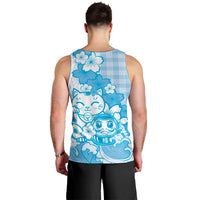 Blue Palaka Hawaiian And Japanese Men Tank Top Maneki Neko And Sakura Bloom