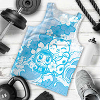 Blue Palaka Hawaiian And Japanese Men Tank Top Maneki Neko And Sakura Bloom