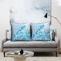 Blue Palaka Hawaiian And Japanese Pillow Cover Maneki Neko And Sakura Bloom