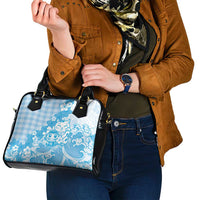Blue Palaka Hawaiian And Japanese Shoulder Handbag Maneki Neko And Sakura Bloom
