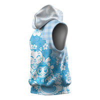 Blue Palaka Hawaiian And Japanese Sleeveless Hoodie Maneki Neko And Sakura Bloom