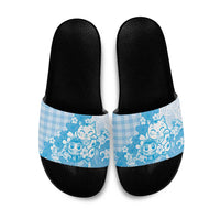 Blue Palaka Hawaiian And Japanese Slide Sandals Maneki Neko And Sakura Bloom
