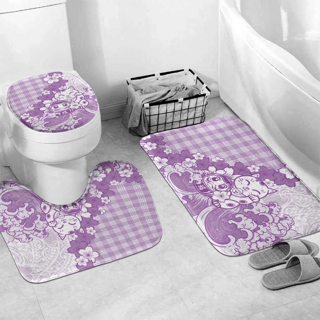 Purple Palaka Hawaiian And Japanese Bathroom Set Maneki Neko And Sakura Bloom