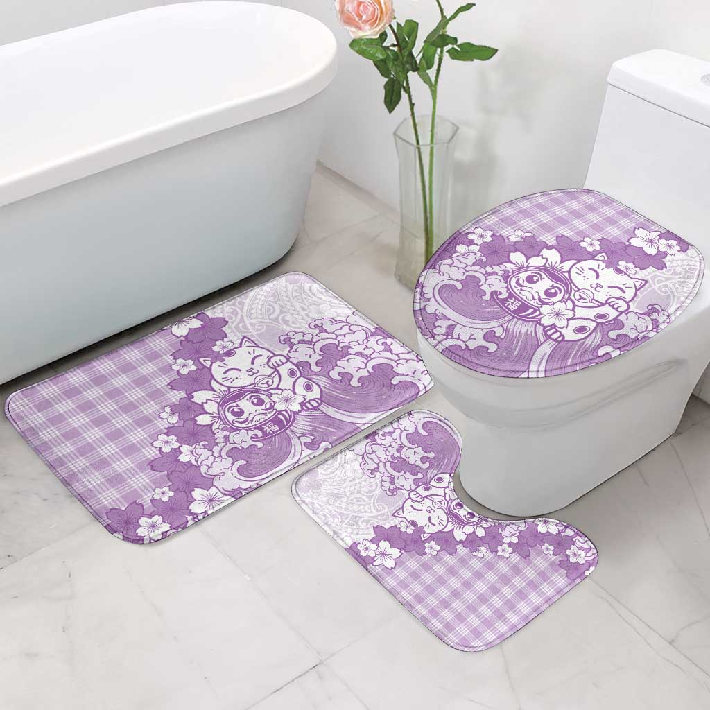 Purple Palaka Hawaiian And Japanese Bathroom Set Maneki Neko And Sakura Bloom