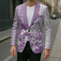 Purple Palaka Hawaiian And Japanese Blazer Maneki Neko And Sakura Bloom