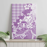 Purple Palaka Hawaiian And Japanese Canvas Wall Art Maneki Neko And Sakura Bloom