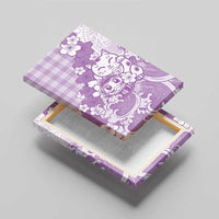 Purple Palaka Hawaiian And Japanese Canvas Wall Art Maneki Neko And Sakura Bloom