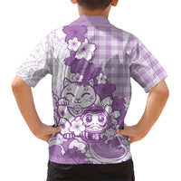 Purple Palaka Hawaiian And Japanese Family Matching Mermaid Dress and Hawaiian Shirt Maneki Neko And Sakura Bloom DT05 - Polynesian Pride