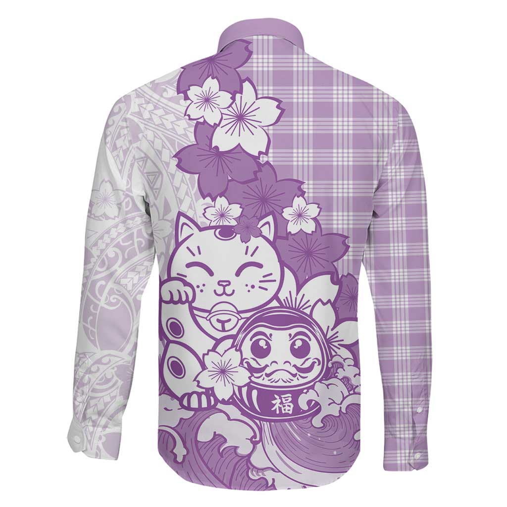 Purple Palaka Hawaiian And Japanese Family Matching Mermaid Dress and Hawaiian Shirt Maneki Neko And Sakura Bloom DT05 - Polynesian Pride