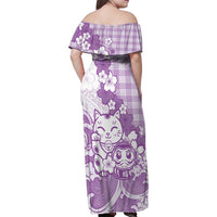 Purple Palaka Hawaiian And Japanese Family Matching Off Shoulder Maxi Dress and Hawaiian Shirt Maneki Neko And Sakura Bloom DT05 - Polynesian Pride