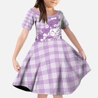 Purple Palaka Hawaiian And Japanese Family Matching Summer Maxi Dress and Hawaiian Shirt Maneki Neko And Sakura Bloom DT05 Daughter's Dress Purple - Polynesian Pride