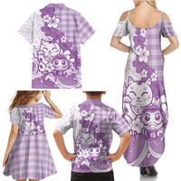 Purple Palaka Hawaiian And Japanese Family Matching Summer Maxi Dress and Hawaiian Shirt Maneki Neko And Sakura Bloom DT05 - Polynesian Pride