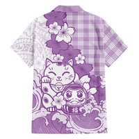 Purple Palaka Hawaiian And Japanese Family Matching Tank Maxi Dress and Hawaiian Shirt Maneki Neko And Sakura Bloom DT05 - Polynesian Pride