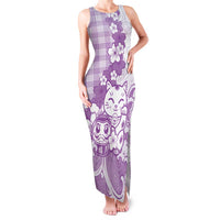 Purple Palaka Hawaiian And Japanese Family Matching Tank Maxi Dress and Hawaiian Shirt Maneki Neko And Sakura Bloom DT05 Mom's Dress Purple - Polynesian Pride