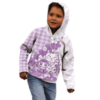 Purple Palaka Hawaiian And Japanese Kid Hoodie Maneki Neko And Sakura Bloom