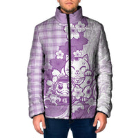Purple Palaka Hawaiian And Japanese Padded Jacket Maneki Neko And Sakura Bloom