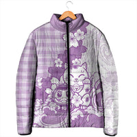 Purple Palaka Hawaiian And Japanese Padded Jacket Maneki Neko And Sakura Bloom