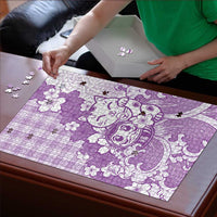 Purple Palaka Hawaiian And Japanese Puzzle Maneki Neko And Sakura Bloom