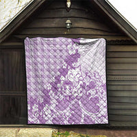 Purple Palaka Hawaiian And Japanese Quilt Maneki Neko And Sakura Bloom