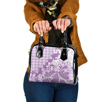 Purple Palaka Hawaiian And Japanese Shoulder Handbag Maneki Neko And Sakura Bloom