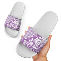 Purple Palaka Hawaiian And Japanese Slide Sandals Maneki Neko And Sakura Bloom