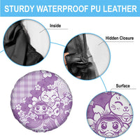 Purple Palaka Hawaiian And Japanese Spare Tire Cover Maneki Neko And Sakura Bloom
