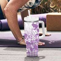 Purple Palaka Hawaiian And Japanese Tumbler With Handle Maneki Neko And Sakura Bloom
