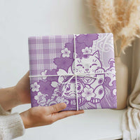 Purple Palaka Hawaiian And Japanese Wrapping Paper Maneki Neko And Sakura Bloom