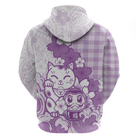 Purple Palaka Hawaiian And Japanese Zip Hoodie Maneki Neko And Sakura Bloom
