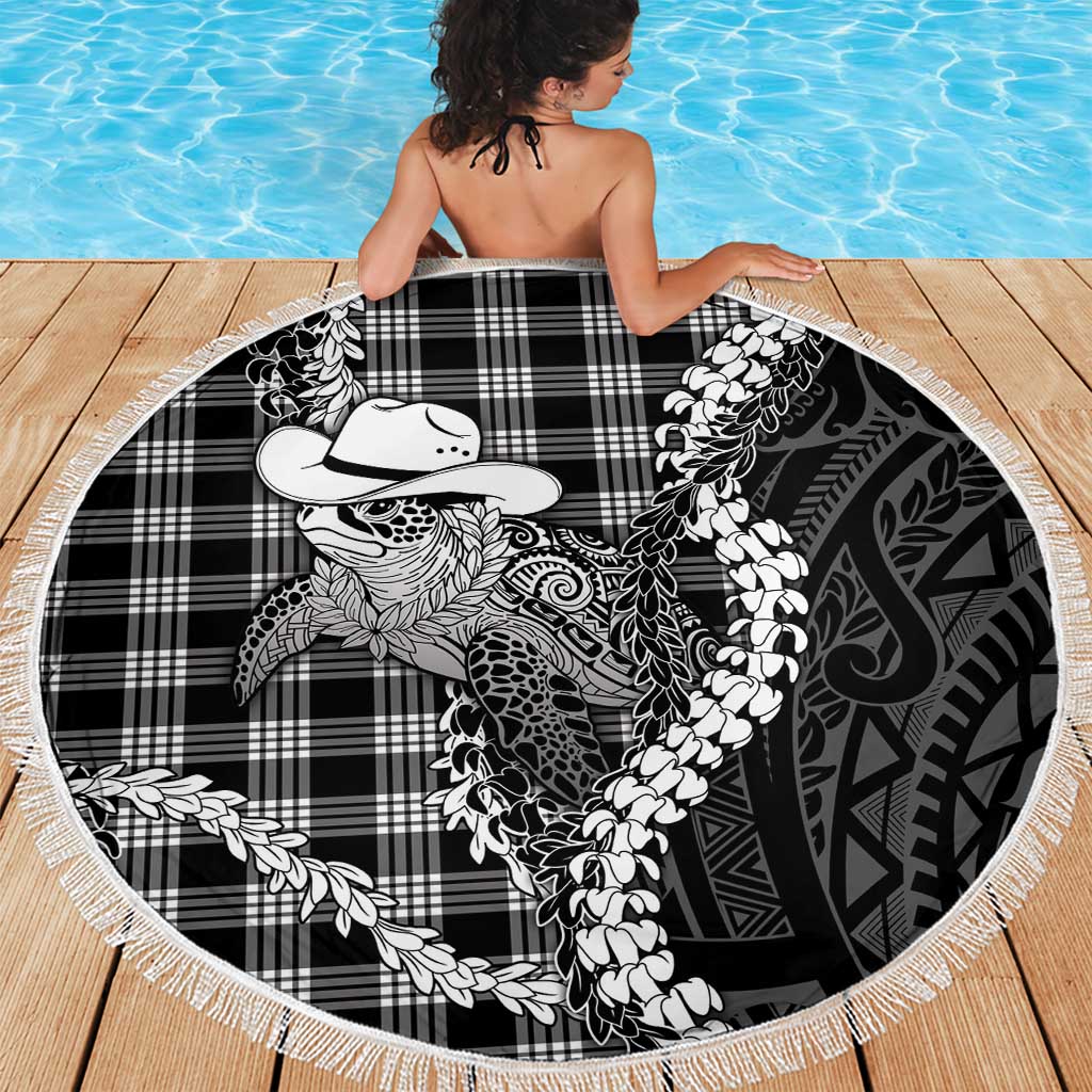 Black Hawaii Palaka Cowboy Turtle Beach Blanket Hawaiian Paniolo Puakenikeni Maile Lei