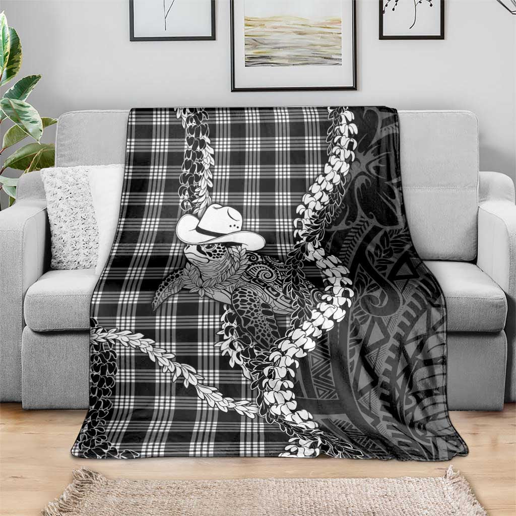 Black Hawaii Palaka Cowboy Turtle Blanket Hawaiian Paniolo Puakenikeni Maile Lei