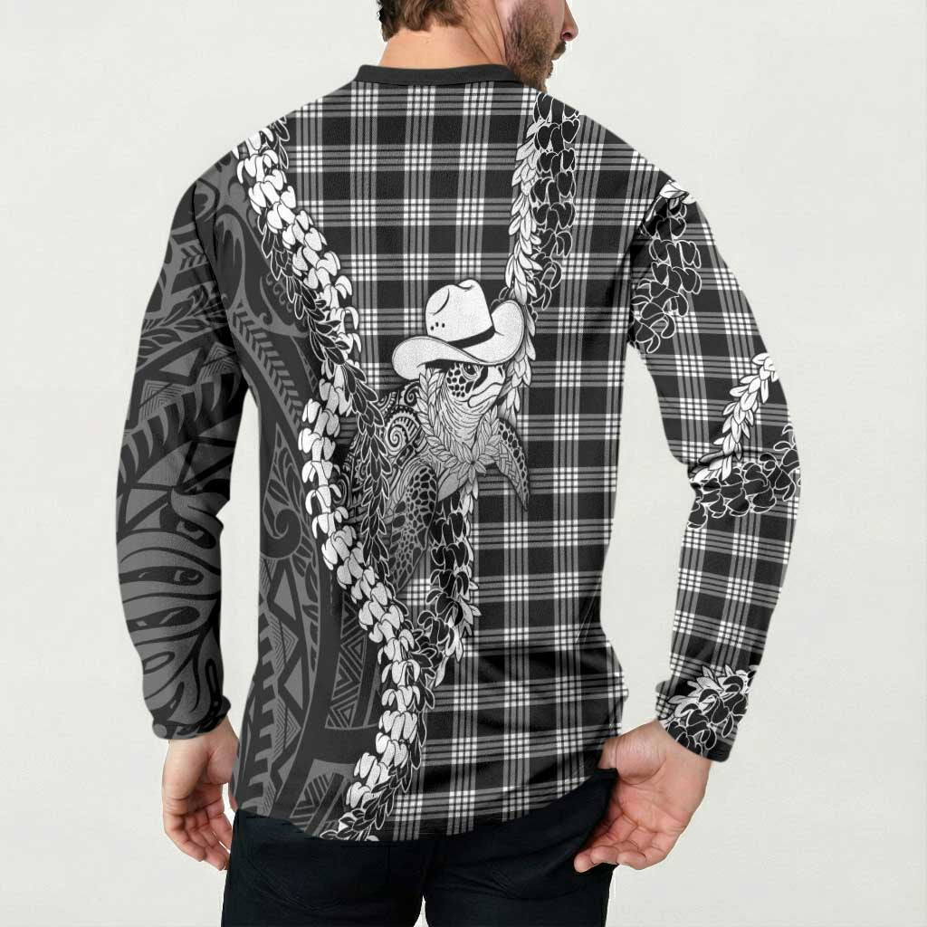 Black Hawaii Palaka Cowboy Turtle Button Sweatshirt Hawaiian Paniolo Puakenikeni Maile Lei