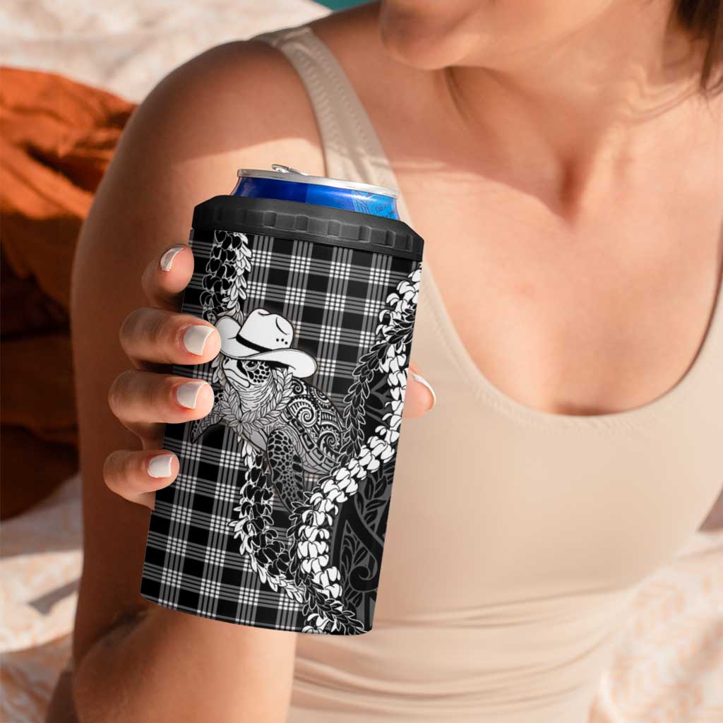 Black Hawaii Palaka Cowboy Turtle 4 in 1 Can Cooler Tumbler Hawaiian Paniolo Puakenikeni Maile Lei DT05 - Polynesian Pride