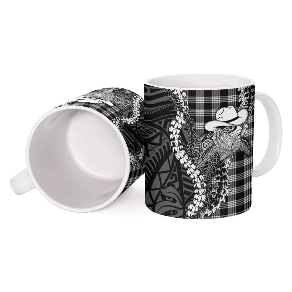 Black Hawaii Palaka Cowboy Turtle Ceramic Mug Hawaiian Paniolo Puakenikeni Maile Lei