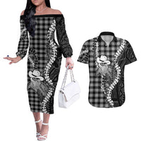 Black Hawaii Palaka Cowboy Turtle Couples Matching Off The Shoulder Long Sleeve Dress and Hawaiian Shirt Hawaiian Paniolo Puakenikeni Maile Lei DT05 Black - Polynesian Pride